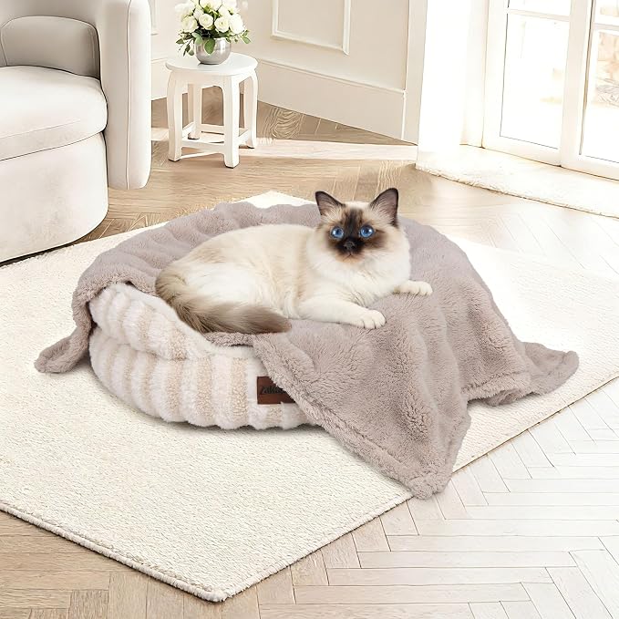Dog Blankets Washable Pet Blanket - Fluffy Fuzzy Cat Puppy Blanket with Premium 300GSM 3D Fleece Bubble for Pet Kitten Doggy, Linen, 25x35IN by ZAKAPAWS