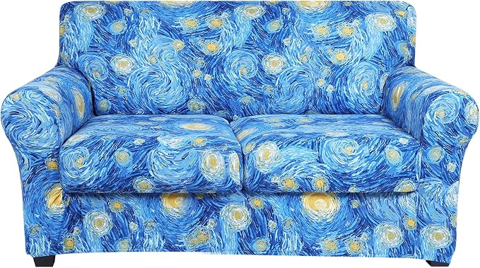 hyha Stretch Couch Cover, Sofa Covers for 2 Separate Cushion Couch Washable | Loveseat Cover, Floral Pattern, Printed, 3 Pieces, 2 Seater Furniture Protector with Elastic Bottom for Dogs, Pet Friendly by hyha