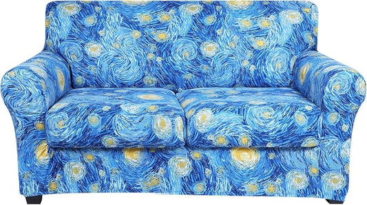 hyha Stretch Couch Cover, Sofa Covers for 2 Separate Cushion Couch Washable | Loveseat Cover, Floral Pattern, Printed, 3 Pieces, 2 Seater Furniture Protector with Elastic Bottom for Dogs, Pet Friendly by hyha