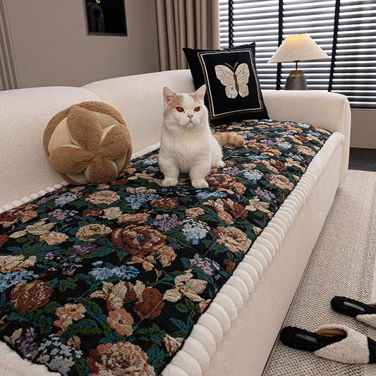 STACYPIK Vintage Floral Pets Sofa Seat Cover Washable Non Slip Couch Cushion Cover Living Room Jacquard Furniture Seat Protector for 3 Seater Pet Friendly Scratch-Resistant Quilted Bed Mat-27.6X70.9IN by STACYPIK