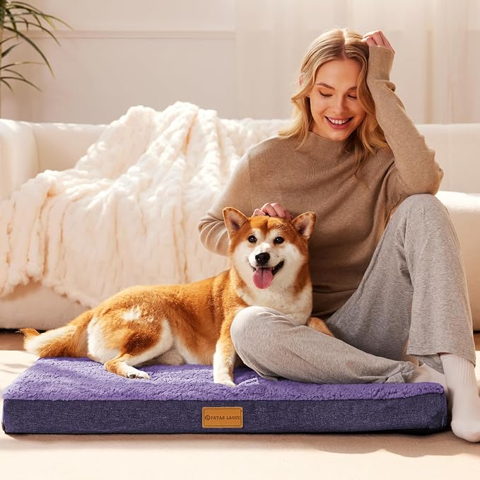 Patas Lague Orthopedic Large Dog Bed Washable Pet Sofa Mat 56''X40''Purple | Egg-Crate Foam Dog Couch For Large Sized Dogs, Waterproof Removable Cover, Soft Pet Crate Bed With Nonskid Bottom - Image 2
