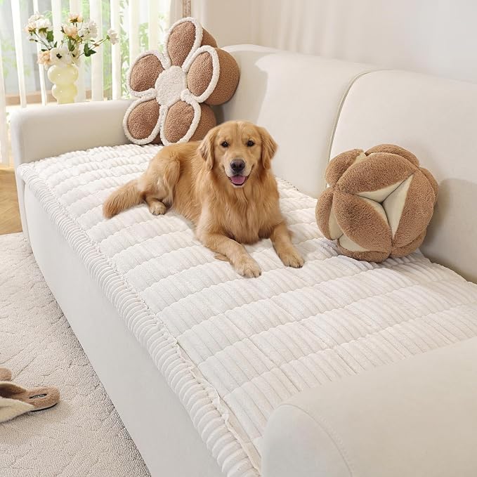OstepDecor Couch Cover for Dogs, Washable Non Slip Sofa Cover for Pets, Soft Couch Covers for Sofa, Loveseat and Sectional, Furniture Protector Against Pet Hair & Scratches (27.6" x 70.9", White) by OstepDecor