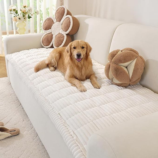 OstepDecor Couch Cover for Dogs, Washable Non Slip Sofa Cover for Pets, Soft Couch Covers for Sofa, Loveseat and Sectional, Furniture Protector Against Pet Hair & Scratches (27.6" x 70.9", White) by OstepDecor