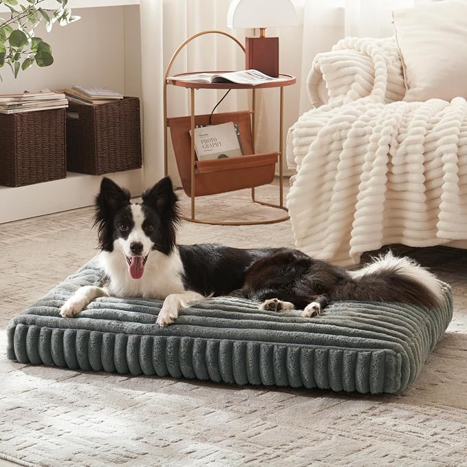 XL Dog Bed for Large Dogs, Orthopedic Dog Beds Washable with Removable Cover, Extra Thick Crate Bed Pet Mat with Shredded Chopped Foam & Anti-Slip Bottom, 35"x23"x4", Grey - Image 8