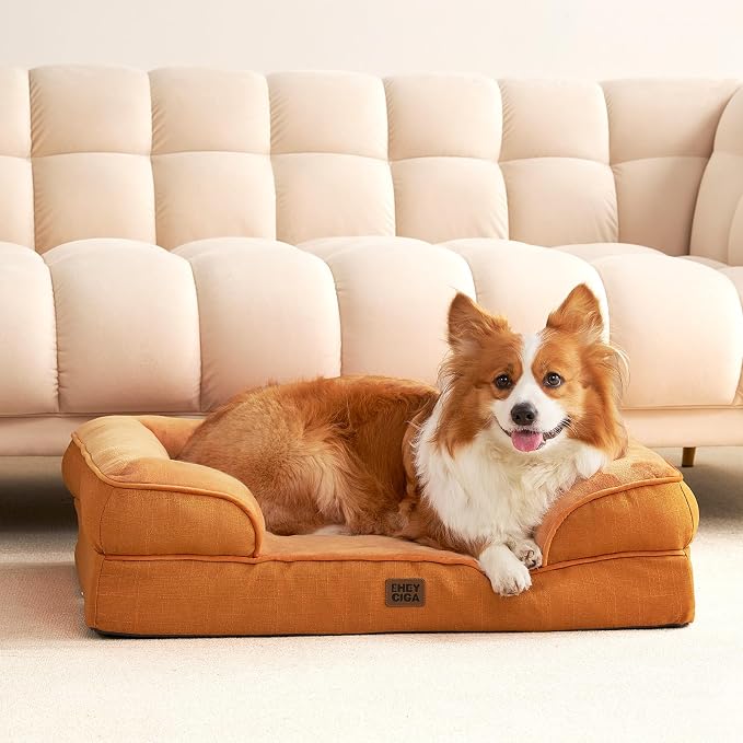 EHEYCIGA Orthopedic Dog Beds Large Sized Dog, Waterproof Washable Pet Bed | Non-Slip Bottom and Egg-Crate Memory Foam XL Dog Couch Bed with Washable Removable Cover, Pumpkin Orange, 41Inch - Image 8