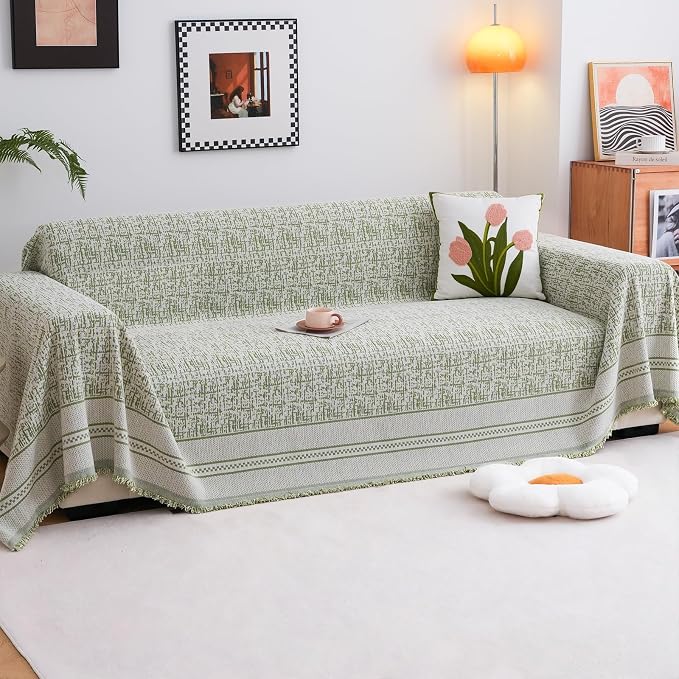 Green 71"x165" Waterproof Sectional Sofa Cover Boho Couch Protector for Pet | Anti Scratch Furniture Protector Pet Friendly Washable Soft Thick Chenille Couch Slipcover for 2-3 cushion, Sectional Sofa - Image 2