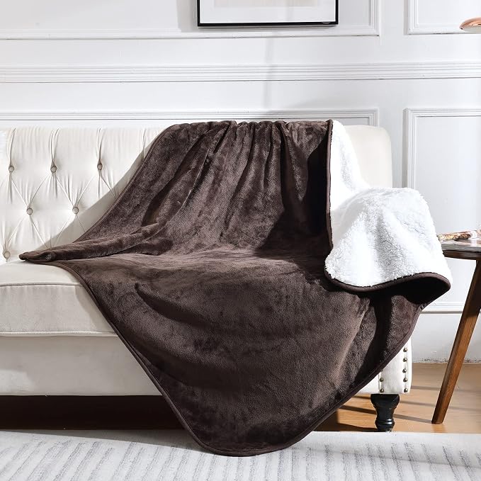 Waterproof Blanket for Bed Couch Sofa, Soft Liquid Pee Proof Pet Blanket for Dog Puppy Cat, Reversible Sherpa Fleece Furniture Protector (Brown, 60x80 inches) by Yaning