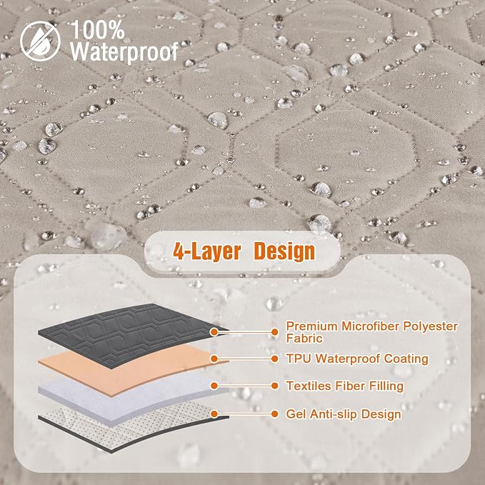 VANSOFY Waterproof Oversized Couch Cover for Pets, Khaki, 72.4" | Non-Slip, Washable, Utility Pockets, Pet Friendly, Furniture Protector Slipcover for 4 Cushion Couch - Image 6