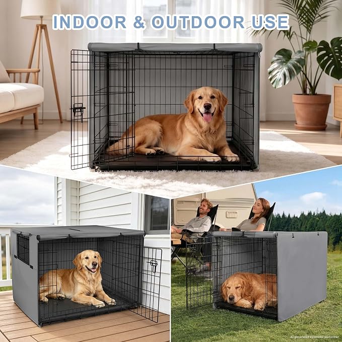 Explore Land Dog Crate Cover Heavy Duty Polyester Pet Kennel Sunshade Universal Fit for 36 inches Wire Cage (Grey) - Image 8