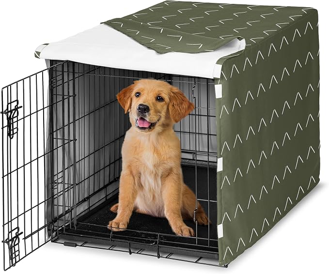 Sweet Jojo Designs 36in. Medium Dog Crate Cover (Hunter Green Boho Arrow) Pet Cage, Kennel Covers (White, Bohemian, Tribal, Southwest, Chevron, Geometric, Herringbone, Woodland) by SweetJojoDesigns
