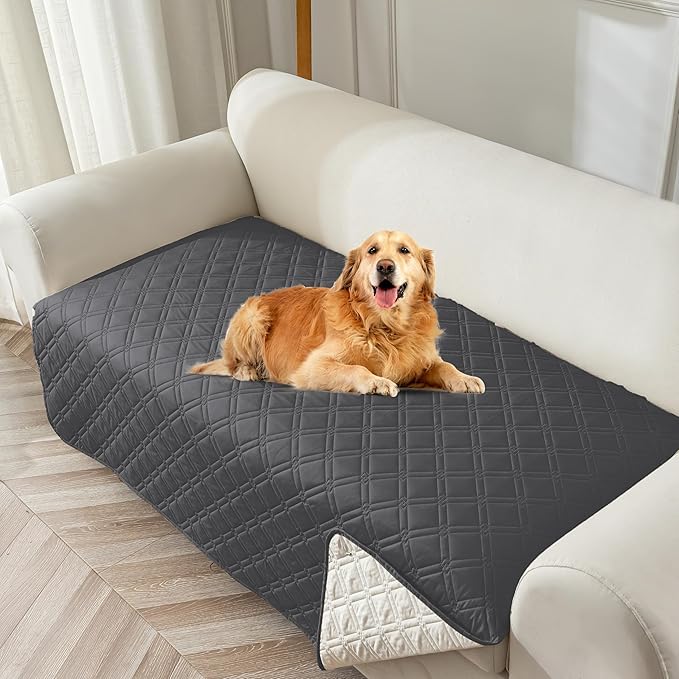 Genina Waterproof Couch Cover, Washable Anti-Slip 86.6 inch Sofa Covers with 4 Cushions, Sectional Couch Covers for Pets Friendly, Sofa Slipcovers for Dogs Cats, (86inch/Dark Grey) by Genina