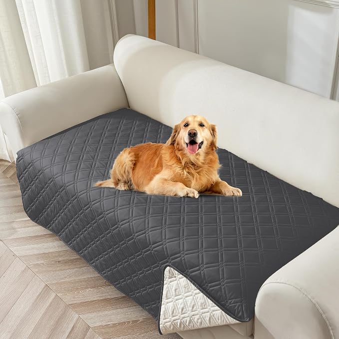 Genina Waterproof Couch Cover,Washable Anti-Slip 78inch Sofa Covers with 3 Cushions,Sectional Couch Covers for Pets Friendly, Sofa Slipcovers for Dogs Cats(78inch/Dark Grey) by Genina