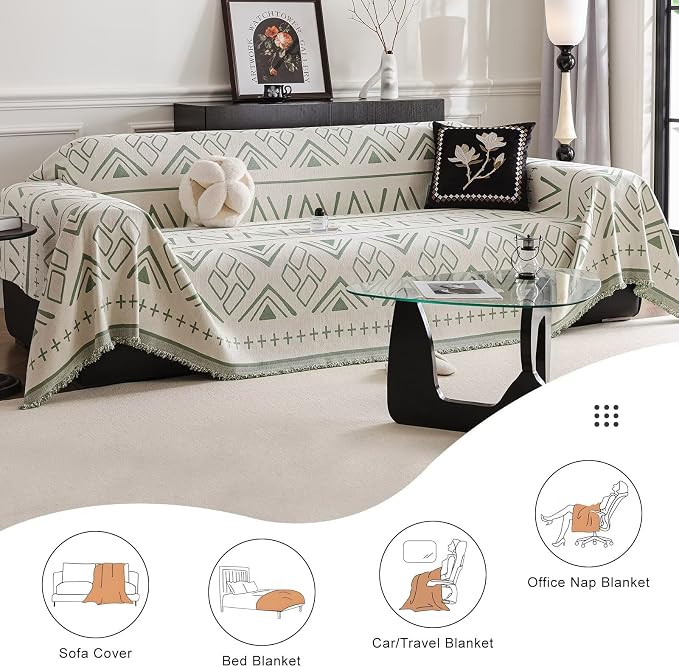 Soft Chenille Couch Cover for Dogs Washable,Extra Large Geometric Sofa Covers for 3 Cushion Couch,Pet Couch Slipcovers Protectors for Sofa,1 Piece All Season Cover Blanket Green 71"×134" - Image 2