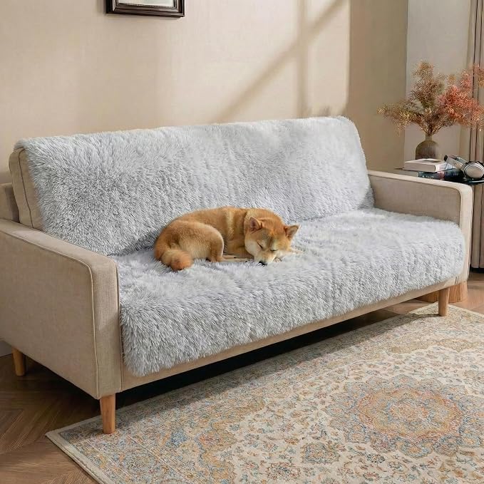 Dogs/Cats Bed Mats, Dog Pad Washable Removable Couch Cover with Anti-Slip Back, Plush Long Fur Mat, Perfect for Small, Medium and Large Dogs.(Magic Gray, 52"x82") by SNUGGLESINTO