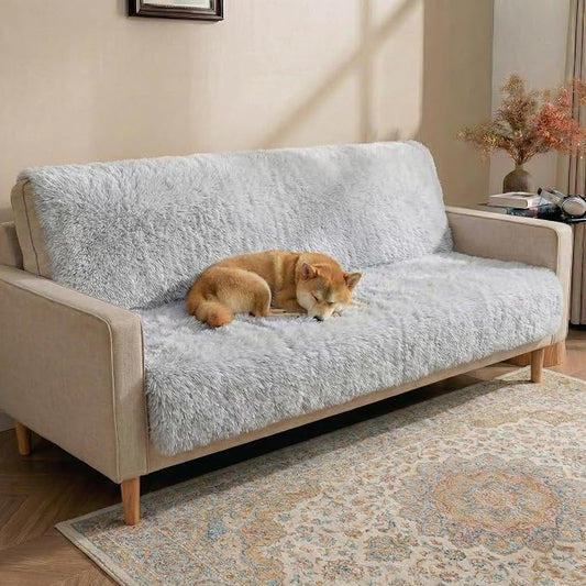 Dogs/Cats Bed Mats, Dog Pad Washable Removable Couch Cover with Anti-Slip Back, Plush Long Fur Mat, Perfect for Small, Medium and Large Dogs.(Magic Gray, 52"x82") by SNUGGLESINTO
