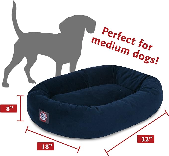 Majestic Pet 32 Inch Suede Calming Dog Bed Washable – Cozy Soft Round Dog Bed with Spine Support for Dogs to Rest Their Head - Fluffy Donut Dog Bed 32x23x7 (Inch) - Round Pet Bed Medium – Navy - Image 3