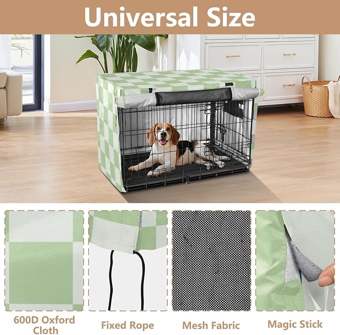Dog Crate Cover Kennel Cover for Dog Cages Breathable for Wire Cage Indoor Outdoor Checkered Mint Green and White - Image 4