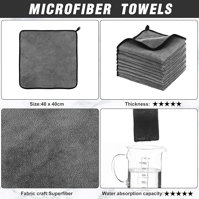 Tallew 40 Pcs Gray Microfiber Towels: 16"x16" Microfiber Drying Towels Bulk Micro Fiber Car Cleaning Cloth for Cars Drying Washing Polishing Cleaning Household Supplies - Image 3