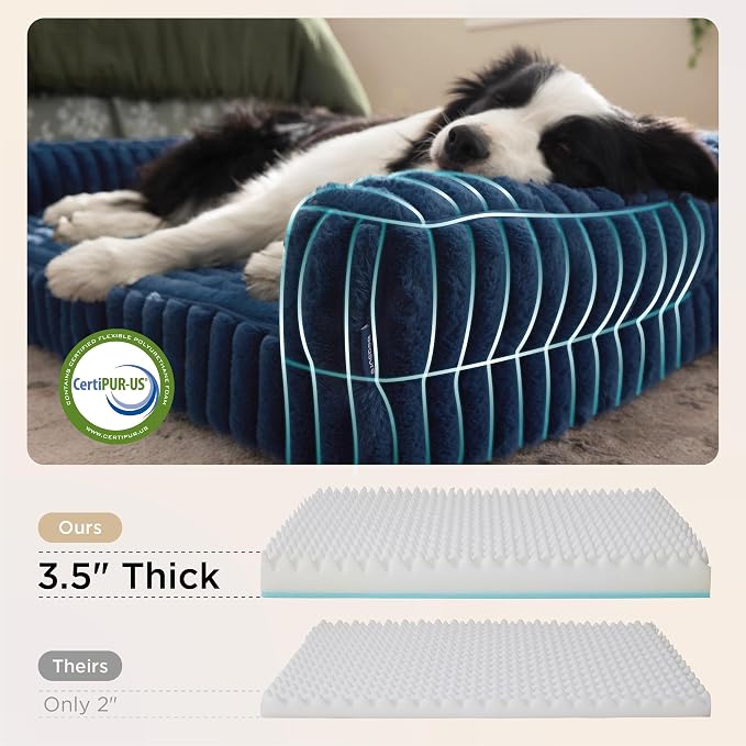 Bedsure ComfyFleece™ Orthopedic Dog Beds for Extra Large Dogs, Waterproof Memory Foam XL Pet Bed with Sides, Non-Slip and Egg-Crate Foam Big Dog Couch Sofa with Washable Corduroy Cover, Blue - Image 3