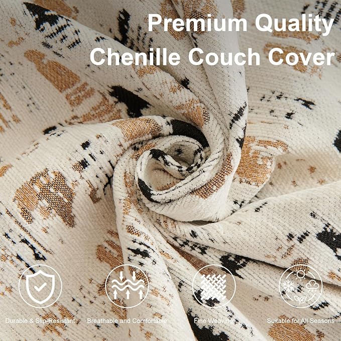 ROOMLIFE Couch Cover 3 Cushion Sofa, Washable Non Slip Furniture Sofa Protector Cover, Soft Chenille Sofa Slipcovers Sectional L Shape Dogs Couch Cover Throw Blanket with Tassels 71''X118'' - Image 4