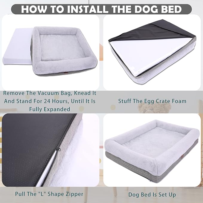 WINDRACING Orthopedic Dog Bed for Extra Large Dogs, Bolster Sides Dogs Sofa Bed with Removable Washable Cover & Non-Skid Bottom, Soft Pet Bed with Egg Foam Dog Couch for Sleeping, 46 x 30 Inch, Gray - Image 4