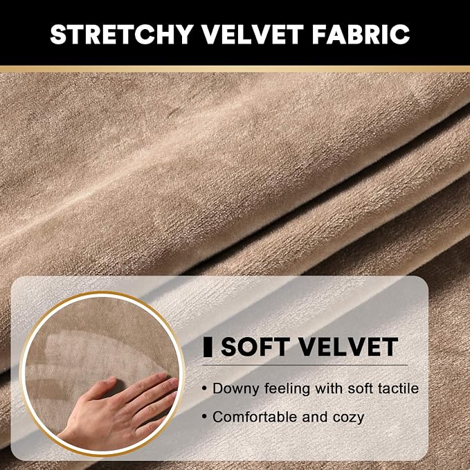 PrinceDeco Stretch Velvet Couch Cushion Covers, Soft Cushion Slipcover for Chair Loveseat Sofa Cushion Furniture Protector Seat Cushion Sofa Cover (Each Width Up to 29.5", Camel) - Image 4