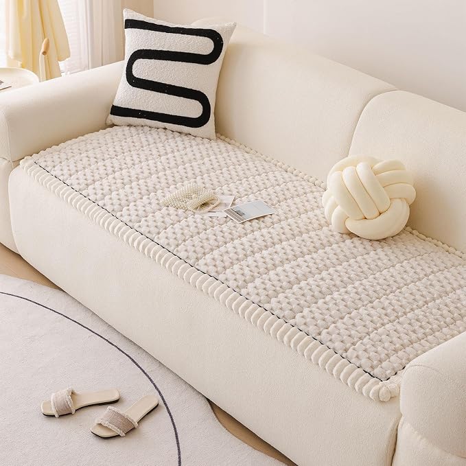 Couch Cover for Dog, Anti Slip Sofa Cover for Sectional, Cream, 27.6 x 70.9 | Soft Thick Couch Covers for 3 Cushion Couch Sofa Pet Friendly, Scratch Resistant Sofa Cover Washable Dog Furniture Protector - Image 7