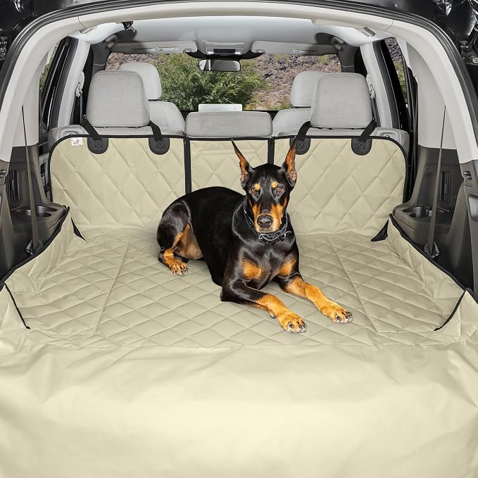 4Knines Split Cargo Liner for SUV – For Dogs & Pets, Heavy-Duty, Waterproof Trunk Mat & Cargo Cover – Fits 60/40 Split Bench & Armrest Pass-Through – Machine Washable, Non-Slip, Durable (Large, Beige) by 4Knines