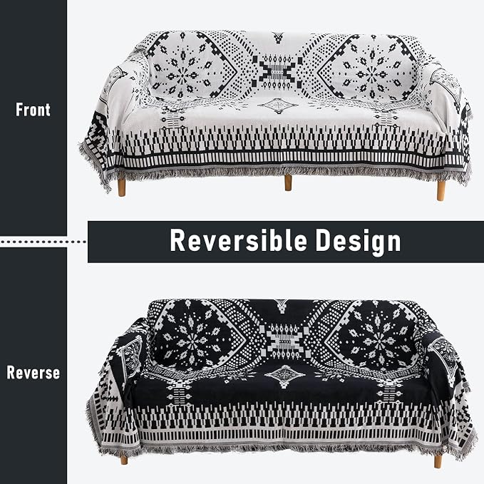 Homcosan Sofa Slipcovers Towel Reversible Couch Cover for 3 Seat Cushion Blanket Sofa Cover Geometrical Couch Slipcovers with Tassels Couch Protector for Pets, Kids （X-Large - Image 2