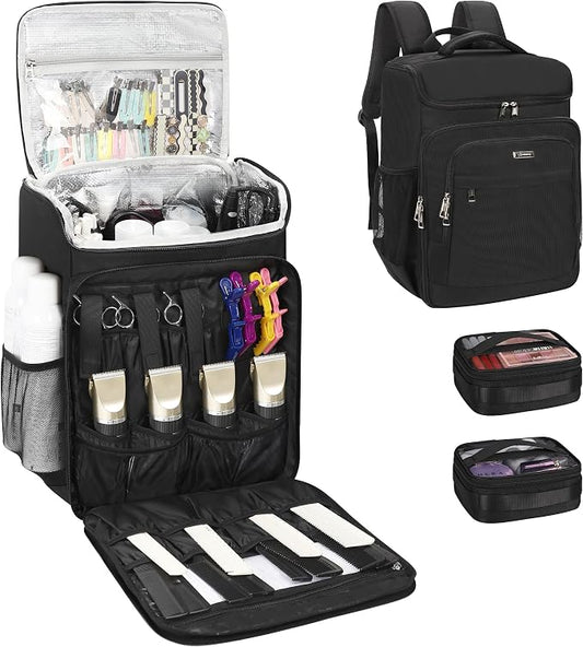 Relavel Barber Bag, Hair Tools Travel Bag, Barber Cases for Clippers and Supplies, Hairstylist Backpack Cosmetology Case with 2 Clear Bags for Hair Cutting Tools, Hair Salon Hairdresser Must Haves by Relavel