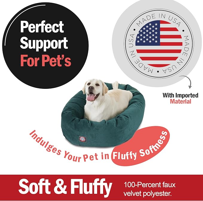 Majestic Pet 40 Inch Micro Velvet Calming Dog Bed Washable – Cozy Soft Round Dog Bed with Spine for Head Support - Fluffy Donut Puppy Mat 40x29x9 (inch) Large – Marine - Image 2