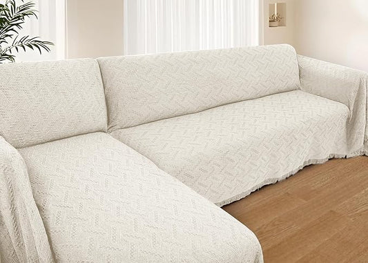 HOMERILLA 2 Piece Sectional Couch Cover for L Shape Sofa Ivory XXXL | Washable Fabric, Anti-Pet Hair, Stain & Wear Resistant, Multiuse Sofa Blanket Protector, Pet Friendly Easy Installation by HOMERILLA