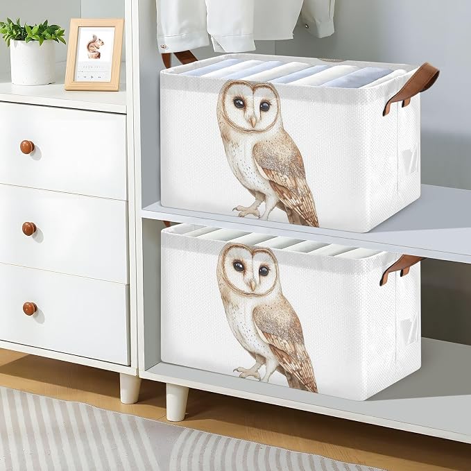 Watercolor Cute Tawny Owl Wild Animal Baby Storage Basket with Labels&Handles Rectangular Waterproof Nursery Storage Bins Collapsible Shelf Organizer Baskets for Kids Books Cloth Gift Basket Toys,2 PC - Image 3