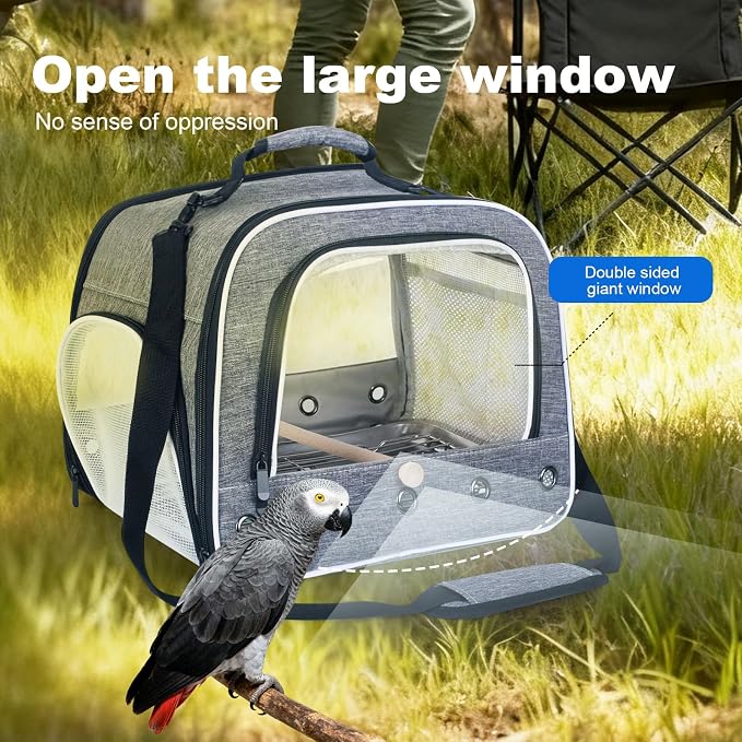 halinfer Bird Carry Carrier to Transport Large Size Parrot, Portable Bag with Metal Tray and Grid for Medium and Large Birds Like African Grey, Long Tail Cockatiel and Parrot - Image 6