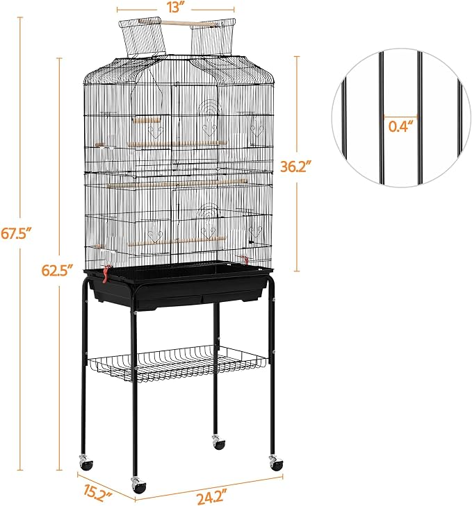 Yaheetech 67.5inch Height Extra Large Bird Cage Cockatiel Cage Metal Parrot Cage w/Slide-Out Tray & Feeders & Detachable Rolling Stand - Image 4