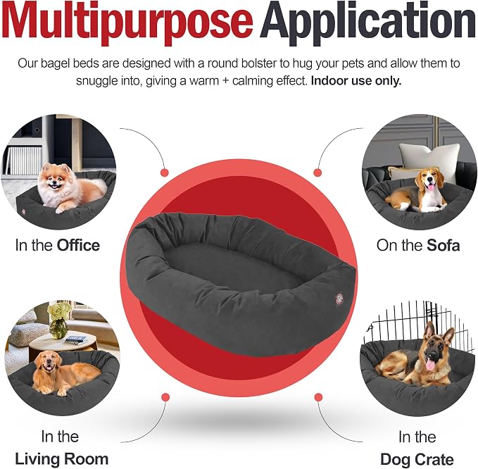 Majestic Pet 40 Inch Suede Calming Dog Bed Washable – Cozy Soft Round Dog Bed with Spine Support for Dogs to Rest Their Head - Fluffy Donut Dog Bed 40x29x9 (Inch) - Round Pet Bed Large – Gray (2025) - Image 5