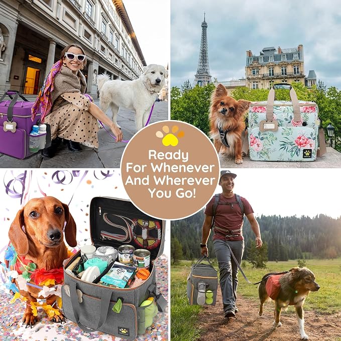 Dog Travel Bag for Traveling| Week Away/Overnight Dog Travel Accessories with Multi-Function Pockets| Travel Set for Dogs and Cats|Ideal Pet Diaper Bag and Pet Gift Kit(Grey) - Image 7