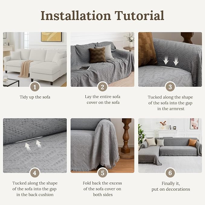 HOMERILLA Sectional Couch Covers for Sectional Sofa L Shaped Sofa Cover Blanket 2 Pieces L Shape Furniture Protector for Pets Dogs (Light Grey, XX-Large) | Washable Fabric, Anti-Pet Hair, Stain & Wear Resistant, Multiuse Sofa Blanket Protector, Pet Fri... - Image 6