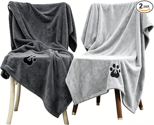 Dogvingpk Extra Large Dog Towel 2 Pack, Super Absorbent Soft Quick Drying Microfiber Pet Bath Towels for Large & Medium Dogs (XL-55" * 36", Grey and Black) by Dogvingpk