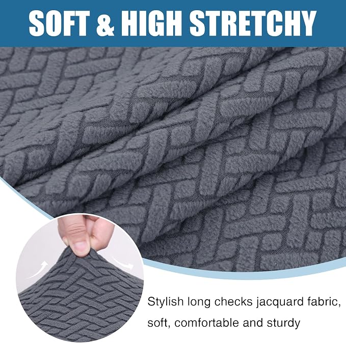 Smiry Waterproof Couch Cushion Covers, Non Slip Seat Cushion Covers | Stretch Jacquard Chaise Lounge Sofa Slipcover, Washable Elastic Furniture Protector for Pets, Back Cover L, Grey - Image 7