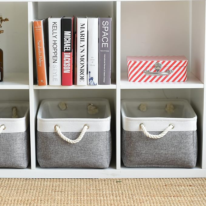 TheWarmHome Organization and Storage Basket for Organizing- 16x12x8 inch 1 Pack Fabric Storage Cubes, Collapsible Storage Bins for Shelves Organizer Gift Closet Cloth Toy (White & Grey) - Image 6