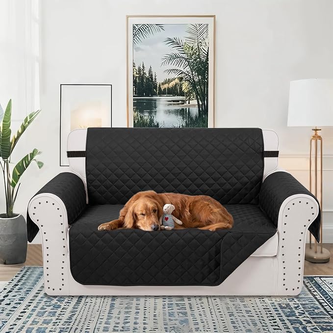 Luxshare Home Reversible 45" Small Loveseat Sofa Covers, Black/Black | Loveseat Covers for Dogs Water Repellent, Friendly Furniture Protector with Elastic Straps for Living Room - Image 2
