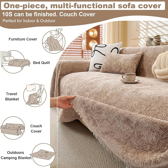 ROOMLIFE Boho Couch Covers for Sofa Washable for 2 Cushion Couch, Chenille Furniture Protector Sofa Couch Cover for Dogs, Soft Breathable Sofa Slipcover, Couch Throw Blankets with Tassels 71''X118'' - Image 5