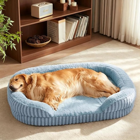 MIXJOY Orthopedic Dog Beds Large Sized Dog,Extra Large Washable Dog Bed Waterproof Oval Dogs Bed with Removable Cover,Egg-Crate Foam Big Pet Bed Couch with Bolster,Non-Slip Bottom,XL 42"X32",Blue by MIXJOY