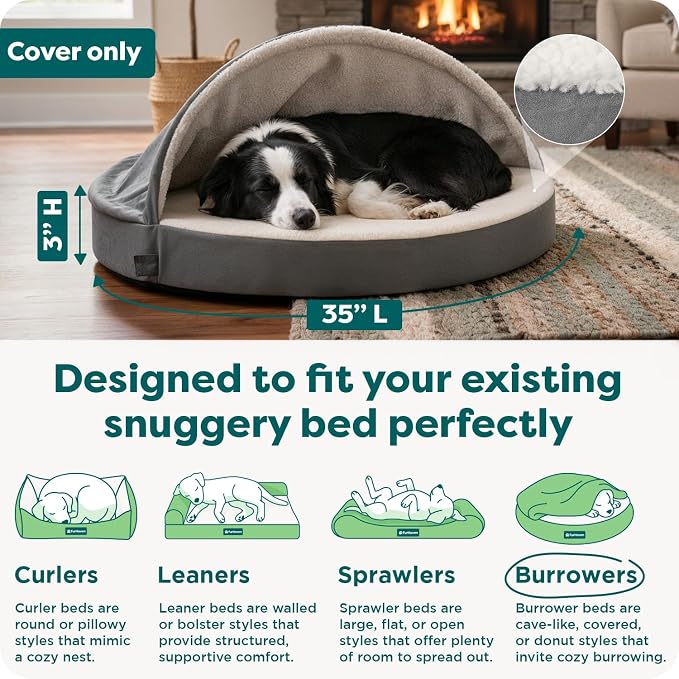 FurHaven Replacement Dog Bed Cover for Sherpa & Suede Snuggery, Fits Cool Gel-Top Foam Beds & Solid Orthopedic Foam Beds, Machine Washable, Large (35 inch), Gray - Image 3