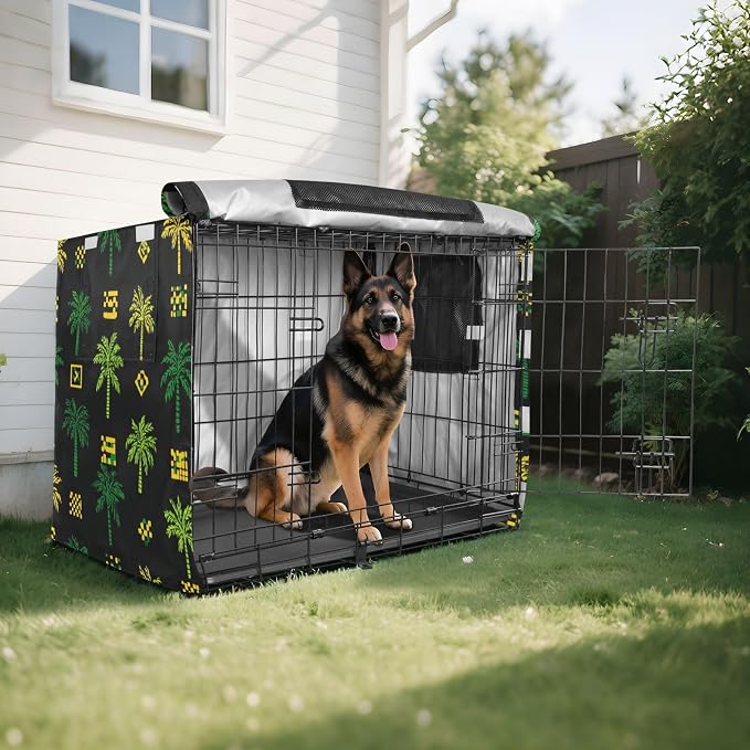 Dog Crate Cover Kennel Cover for Dog Cages Breathable for Wire Cage Indoor Outdoor Jamaican Tropical Tree Black - Image 8