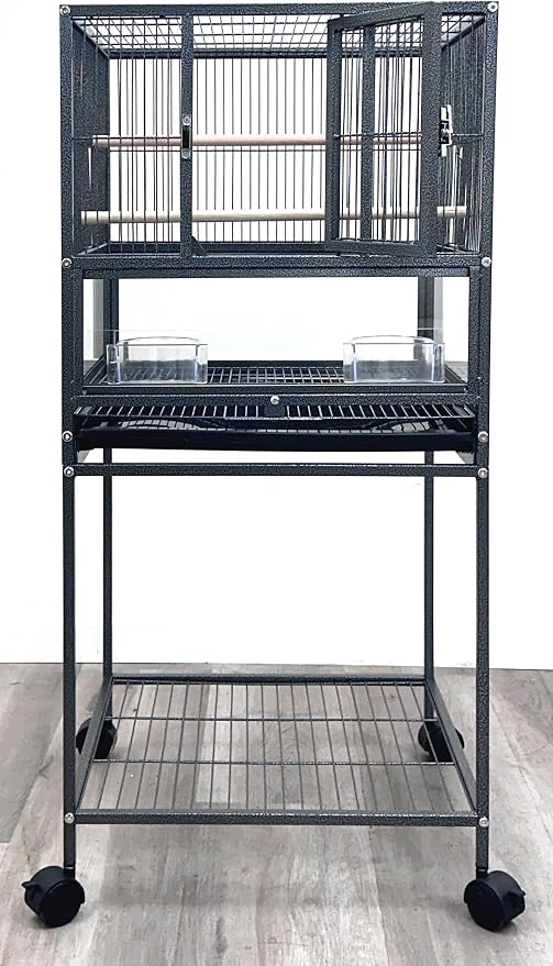 Deluxe Durable Wrought Iron Bird Parrot Flight Cage Sturdy Front Door Side Nesting Doors Acrylic Clear Bottom Prevent Food Spillage Removable Rolling Stand Lockable Wheels - Image 2