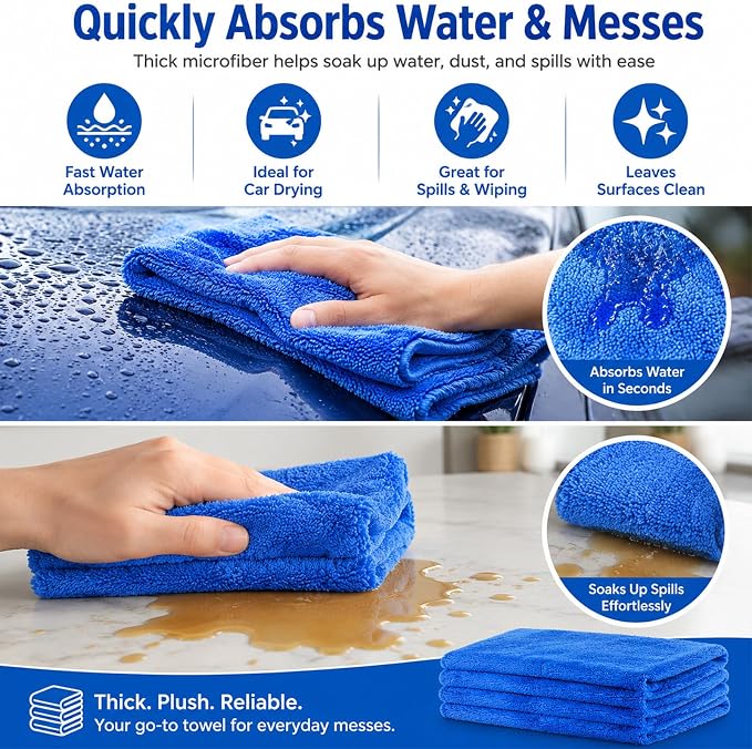 Shimeyao 30 Pcs 16 x 16 Inch Microfiber Towels for Cars, 500 GSM Edgeless Plush Car Detailing Towels, Lint Free Scratch Free Cleaning Cloths for Drying, Washing, Polishing, Waxing, Home (Dark Blue) - Image 4