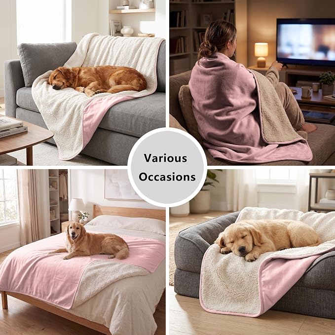 Waterproof Blanket for Dogs - Pet Throw as Furniture Protector | Cozy Sherpa & Smooth Velvet, Reversible and Machine Washable, for Couch and Bed, 30"x40", Pink - Image 6