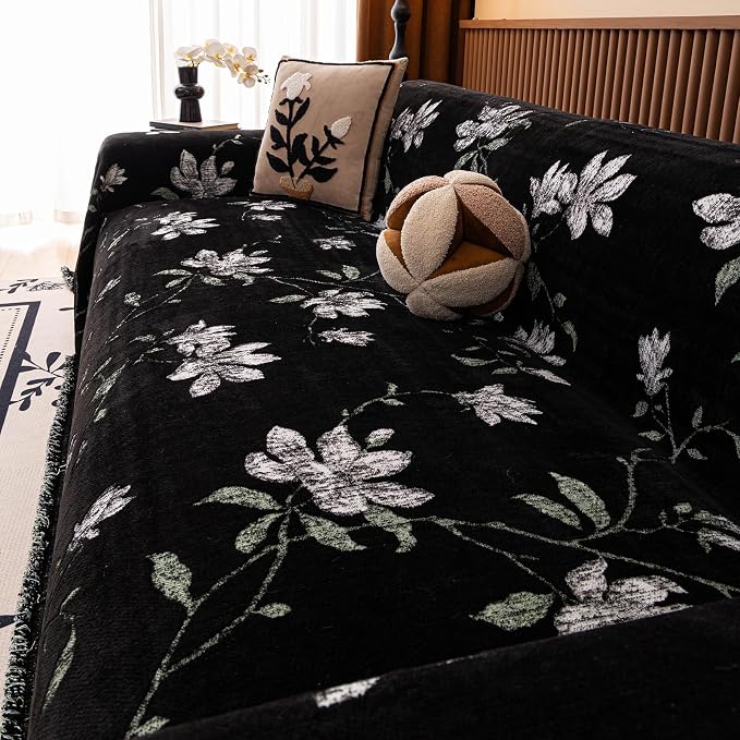 STACYPIK Vintage Botanical Floral Couch Cover Garden Floral Black Jacquard Sofa Covers for 3 Cushion Couch Pet-Friendly, Textured Couch Covers for Dogs Protector Throw Slipcover Blanket-71X134IN - Image 9